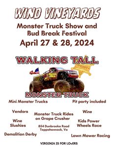 Picture of Wind Vineyards at Laurel Grove Spring Events - Monster Truck Show